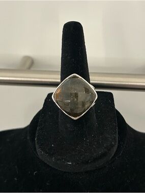 Sterling Silver Smoky Quartz Cushion Ring - Dark Gray